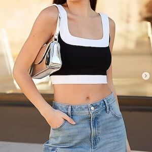 NEW Express Body Contour Stretch Cotton Tipped Square Neck Cropped Tank NWT XS